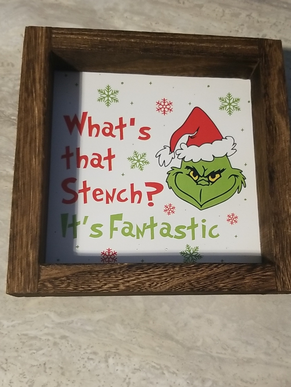Holiday Grinch Wood Framed Sign - New 7x7